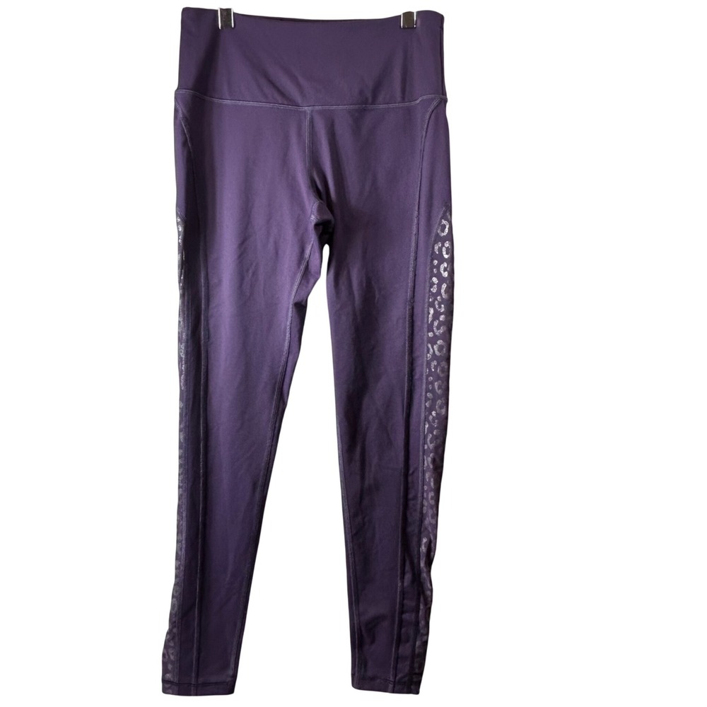 Victoria Sport Knockout High Rise Leggings Purple Leopard Mesh Panels Womens S